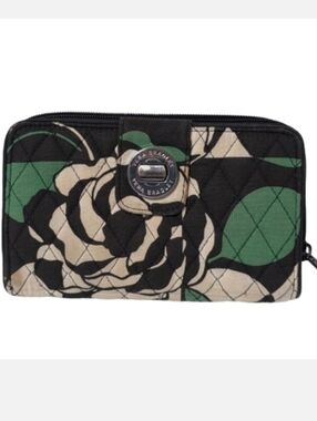 Vera Bradley Turn Lock Wallet Imperial Rose Black and Green Floral Print